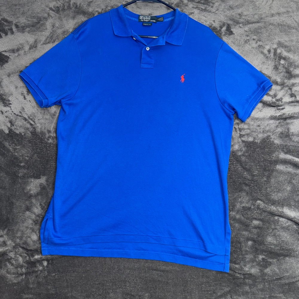 Men's Large Polo Ralph Lauren Polo Shirt‎ Blue Excellent Custom Fit Short Sleeve
